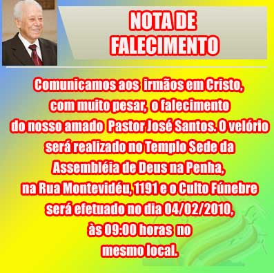 Nota de Falecimento do Pastor José Santos